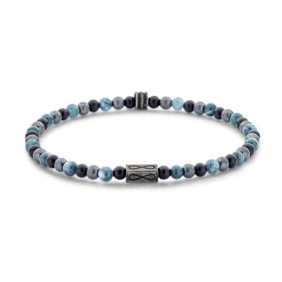 Frank 1967 7FB-0717 Heren Armband met edelsteen Kralen - 4mm - Apatiet - Hematiet - Zwart Agaat - Rekbaar - 18,5cm - Turkoois