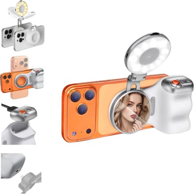 Smartphone Handgreep met Magnetische Selfie Lichten, Afneembare Bluetooth Afstandsbediening en Camera Grip voor Fotografie, Geschikt voor iPhone en Android Smartphones