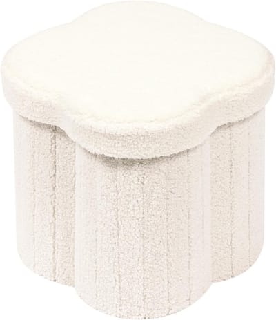 Witte Opvouwbare Kruk met Opbergruimte voor Woonkamer - Hartvormige Voetensteun 32 x 32 x 32 cm