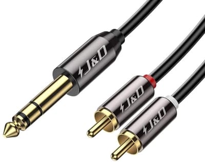 6.3mm stereo jack naar cinch kabel - goudgeplateerde heavy duty TRS naar 2 RCA stekker audio adapter Y splitter (4.5m)