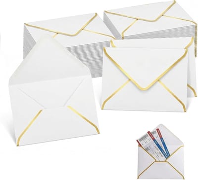 Elegante Witte Kraft Papier Enveloppen 13.5x18.5cm met Gouden Rand - Perfect voor Trouwen, Verjaardagen en Feestjes