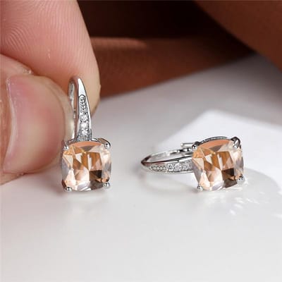 Witte Zirkoon Vierkante Steen Multicolor Kristal Hoop Oorbellen Voor Vrouwen Eenvoudig Trendy Kleur Bruiloft Sieraden brown