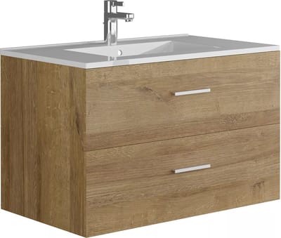 Vente-unique Hangend wastafelmeubel met enkele wastafel – Lichte houtlook – 80 cm – KAYLA