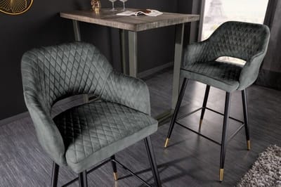 Design barkruk PARIS groen fluweel met decoratieve quilting en gouden voetdoppen - 41517