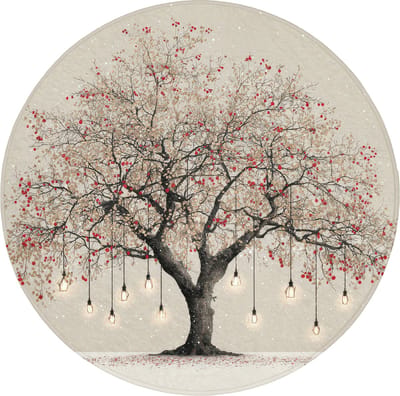 Badmat rond 70x70 cm - Antislip - Lichtboom - Winter - Kerst - Meerkleurig - Badmatten voor badkamer - Badkamermat - Douchemat - Ronde badkamer mat