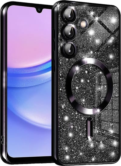 Hoesje geschikt voor Samsung Galaxy A15 4G/5G - Techsuit Luxury Glitter Back Cover - Geschikt voor MagSafe - Zwart