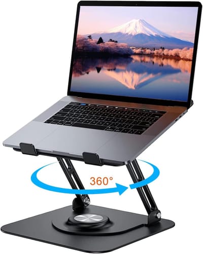 Famanu - Opvouwbare laptopstandaard met 360° draaibare basis, aluminium laptophouder voor bureau, verstelbare notebookstandaard voor MacBook Pro M4, MacBook Air, alle laptops van 10-17 inch, zwart