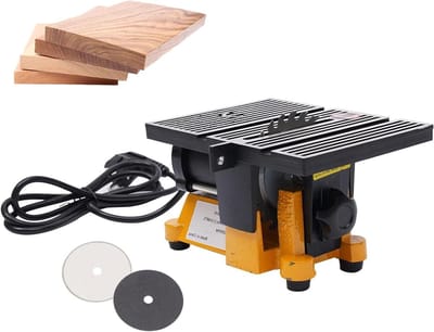 Mini Tafelzaag - Houtbewerking Zaag - Modelbouw Hobby - Verstelbare Verstekgeleider - 24 x 22 x 18 cm - Geel Zwart