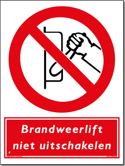 Brandweerlift bord - Waarschuwing - Forex - 30 x 40 cm
