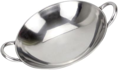 Ronde Bodem Wokpan - Kleine Keukenpan - Hotpot Bereiden - Dubbel Handvat - 25 cm - Zilver