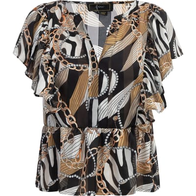 Faina Blouse Dames Zwart Veelkleurig