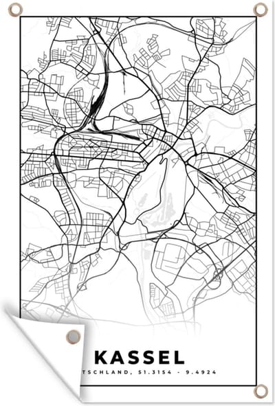 Muurdecoratie Kaart - Stadskaart - Kassel - Plattegrond - 120x180 cm - Tuinposter - Tuindoek