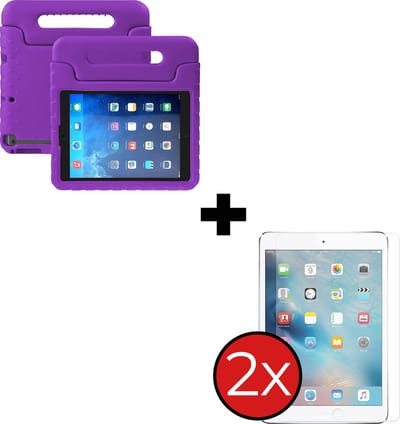 Hoesje - Geschikt voor Apple iPad Mini 1 (2012) - 7.9 inch - Met 2x Screenprotector - Kinderhoes - Shockproof Bumper - Kidsproof Case - Tablethoes - Kinder Hoes Cover - Paars