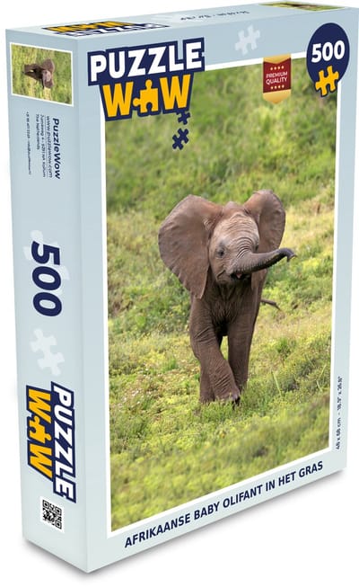 Puzzel Afrikaanse baby olifant in het gras - Legpuzzel - Puzzel 500 stukjes