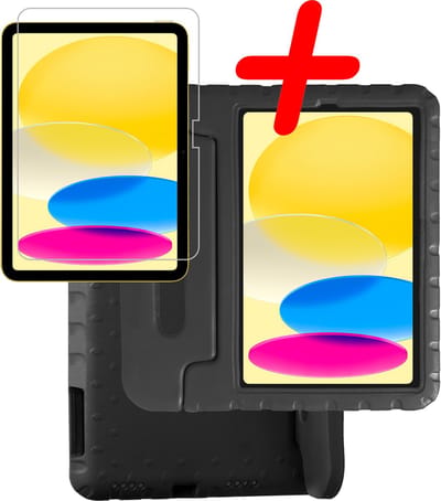 Hoesje Geschikt voor Apple iPad 10 (2022) - 10.9 inch - 10e Generatie - Met Screenprotector - Kinderhoes Shockproof Bumper - Kidsproof Case - Tablet Hoes - Kinder Hoes Cover - Zwart