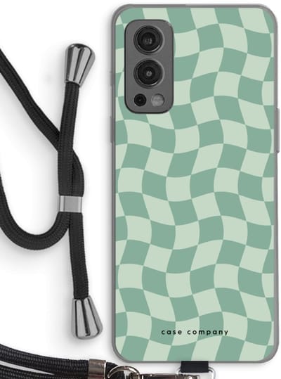 Case Company® - Hoesje met koord geschikt voor OnePlus Nord 2 5G hoesje met Koord - Grid Groen - Telefoonhoesje met Zwart Koord - Bescherming aan alle Kanten en Over de Schermrand