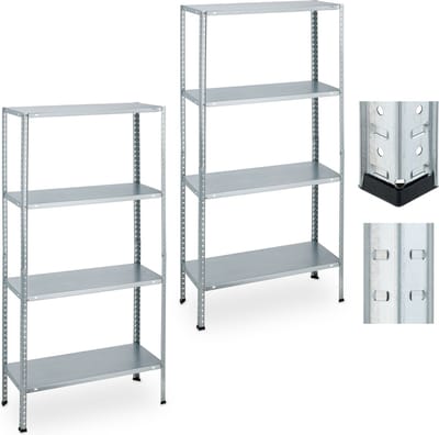 stellingkast set van 2 - 160 kg - 147,5x75,5x30,5 cm - verzinkt staal - berging - zilver