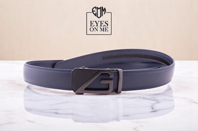 Blauwe lederen riem zonder gaatjes met automatische gesp voor heren ( model N165 )