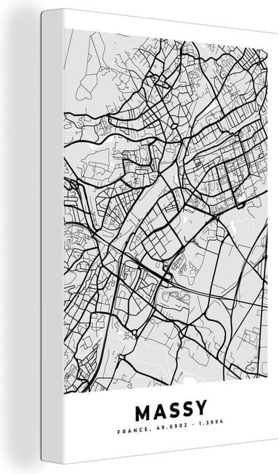 Canvas Schilderij Plattegrond – Massy – Stadskaart – Kaart – Frankrijk - 20x30 cm - Wanddecoratie