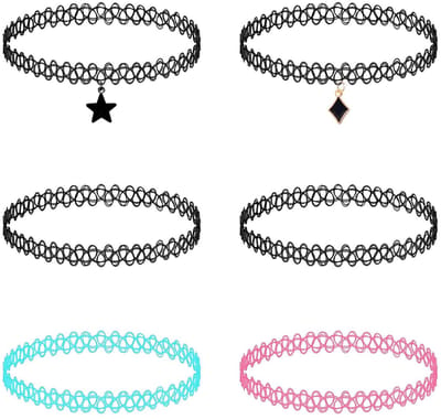 Dailygoody - Tattoo-halskettingen - Set van 6 - Modieus en elastisch - Gothic-stijl - Voor zomeroutfits - Verstelbare choker-halsketting - Geschikt vo...