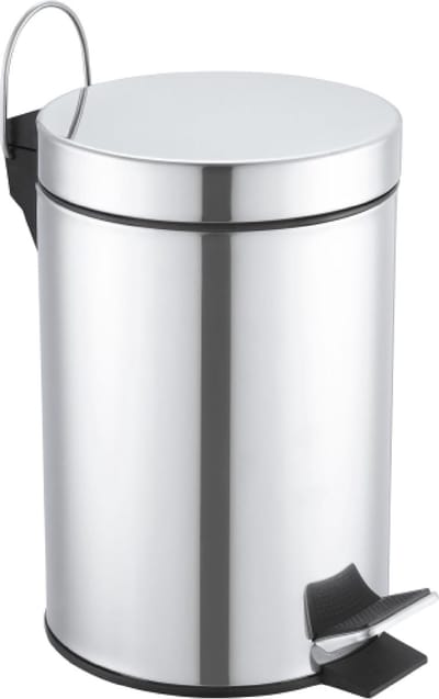 badkamer-afvalemmer - 3L - rond - staal - grijs - chroom uitvoering - cosmetica-emmer - cosmetica pedaalemmer