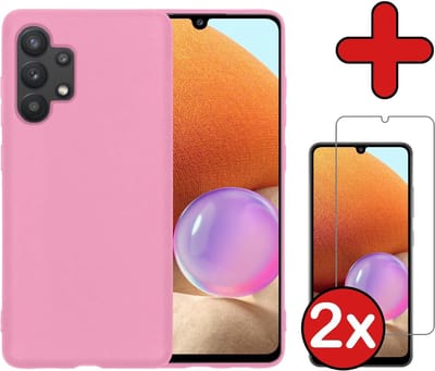Hoesje - Met 2x Screenprotector - Geschikt voor Samsung Galaxy A32 5G - Sterk & Shockproof - Telefoon Hoes - Back Cover - Siliconen Case - Telefoonhoes - Lichtroze