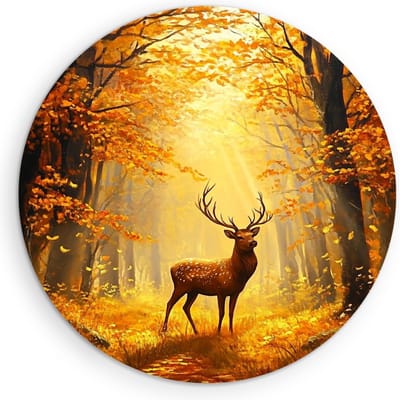 Saammp Muurcirkel Hout - Hert in bos - Abstract - Dieren - Ø 90 - Wandcirkel - Wanddecoratie Cirkel - Muurdecoratie Woonkamer - Slaapkamer decoratie - Rond Schilderij
