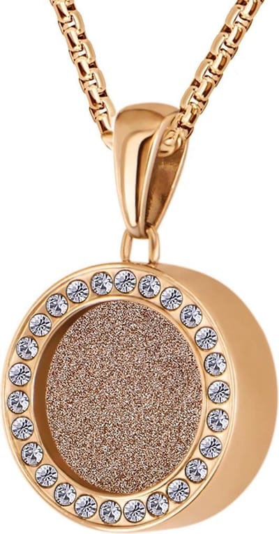Quiges 12mm Mini Munt Hanger Rosékleurig RVS met Champagne Glitter Munt en Anker Ketting 42-46cm