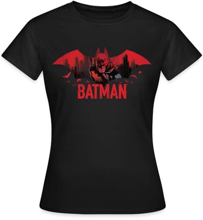 Batman Met Vleermuizen En Rood Batman-Logo T-Shirt Dames