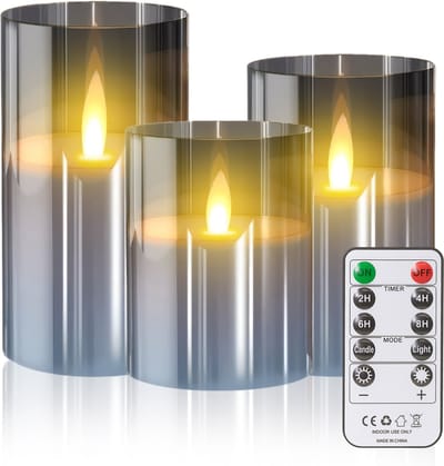 SEPH® Realistische LED Kaarsen Met Bewegende Vlam - 3-Delige Set Met Afstandsbediening & Timer - Sfeervol & Draadloos - Grijs