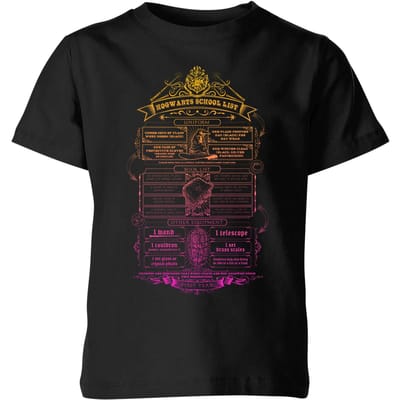 Harry Potter School List kinder t-shirt - Zwart - 98/104 (3-4 jaar)
