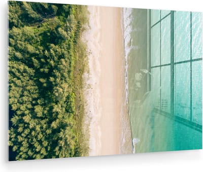 MuchoWow® Glasschilderij 120x80 cm - Schilderij acrylglas - Strand - Bomen - Water - Foto op glas - Muurdecoratie woonkamer - Wanddecoratie slaapkamer - Schilderijen