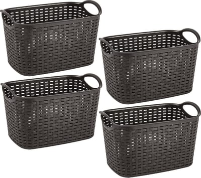 Plasticforte opbergmand/kastmandje - 4x - 19 liter - donkerbruin - kunststof - 29 x 39 x 25 cm