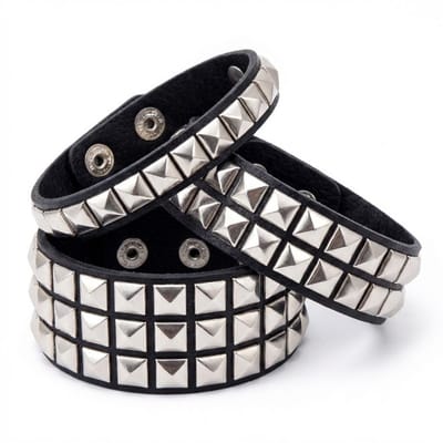 Set van 3 heren armbanden – zwarte PU leren punk armbanden met zilveren studs