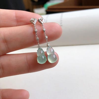 Nouveauté Boucles d'oreilles Gourde en Calcédoine de Glace Naturelle Incrustée pour Femmes Style Chinois Charme Classique Bijoux de Mariage Cadeau brown