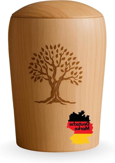 Handgemaakte Urn Beukenhout - Herinneringskist - Waardig Afscheid - Levensboom Gravure - 5 Liter Volume - Natuurlijk Hout