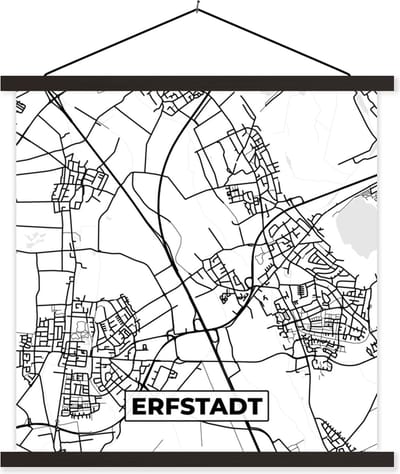 Posterhanger incl. Poster 60x60 cm - Schoolplaat - Erfstadt - Plattegrond - Kaart - Stadskaart - Textielposter - Zwarte latten - Stadskaart