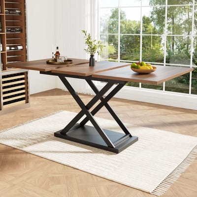 Sweiko Eettafel - 120-160 x 80 cm - Uitschuifbaar - Zwarte gekruiste ijzeren poten - Bruin houtnerf tafelblad