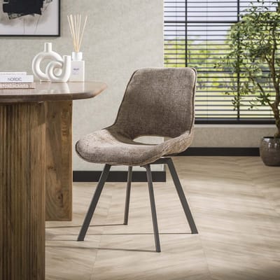 Dimehouse Moderne Eetkamerstoel Riviera Rich Champagne Draaibaar Zonder Armleuningen - Chenille - Scandinavisch & Basic