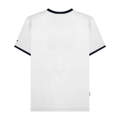 Lambretta Heren SS25 Ringer Logo T-Shirt (Wit/Marineblauw)