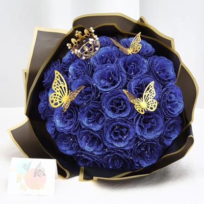Rozenboeket Glitter - Kunstbloemen Stelen - Decoratie Creëren - Compleet DIY Pakket - 36cm Hoog - Blauw