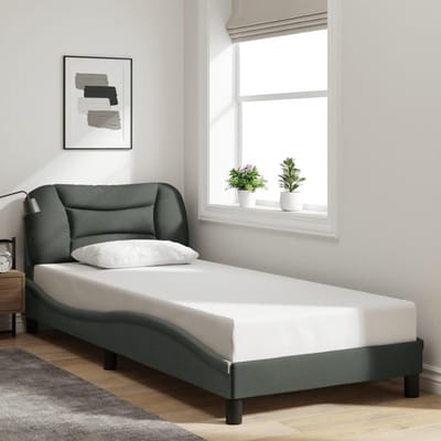 Eenpersoons Bedframe met Hoofdbord Stof Donkergrijs 80x200 cm - Slaapkamermeubel