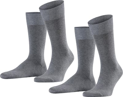 FALKE Happy 2-Pack eenkleurig katoen multipack sokken heren grijs - maat 47-50