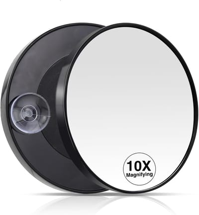 Vergrootglas 10x - Draagbare reisspiegel voor vrouwen - Essentieel voor dagelijkse make-up en schoonheid - Met zuignap en pincet - 8,6 cm vervormingsvrije spiegel - 10x - Zwart - Rond