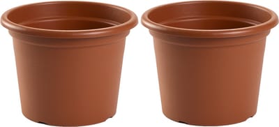 Plasticforte Plantenpot - 3x stuks - bruin - rond - D25 x H19 cm - kunststof