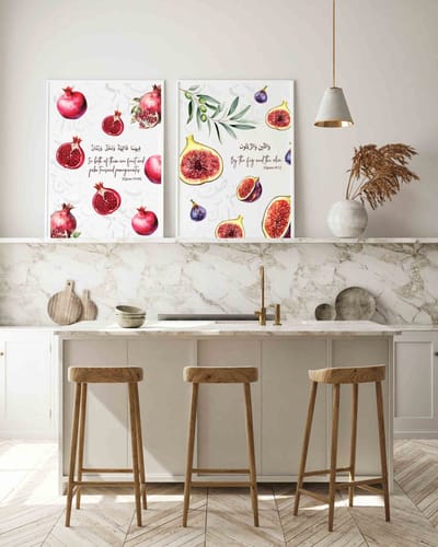 posters set 2 stuks 60x90cm Stijlvolle keukenposters met vijgen, olijven en granaatappels, geïnspireerd door de Koran (ZONDER FRAME)