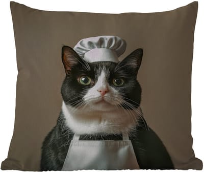 Sierkussen Buiten - Kat - Kokskleding - Zwart - Wit - 60x60 cm - Weerbestendig