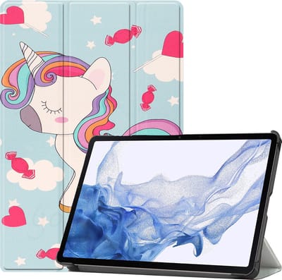 Hoesje - Geschikt voor Samsung Galaxy Tab S8 - Dun & Stevig - Hardcover Book Case - Trifold Bookcase Hoes - Hard Cover - Tablethoes - Eenhoorn