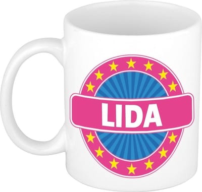 Bellatio Decorations - Lida voornaam - koffiemok - beker - wit/roze - 300 ml - Cadeau - Dames - Collega - Moederdag - Verjaardag