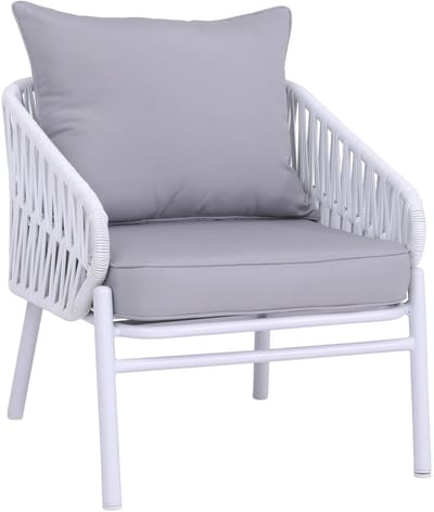 Aluminium tuinstoel MCW-P90, loungestoel fauteuil outdoor, touwvlechtwerk Rope stof/textiel (180 g/m²) ~ lichtgrijs